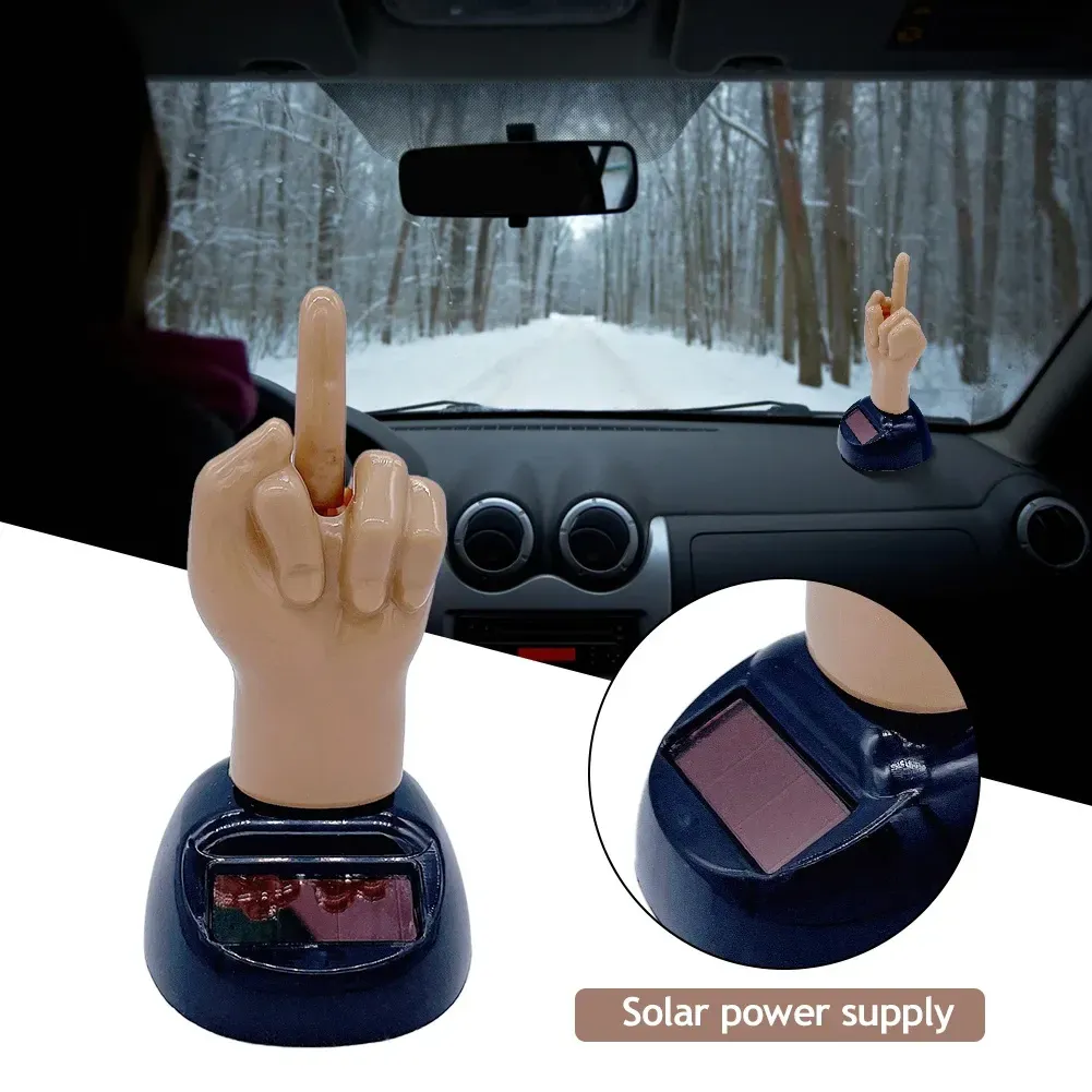 1pcs finger solar powered shaking car ornament dashboard decoration bobbling toy desk gadget home decor office ornament