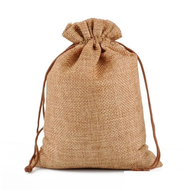 50pcs/lot 15x20 17x23 20x30 cm drawstring jute burlap linen bags for christmas gift packing pouches personalize custom