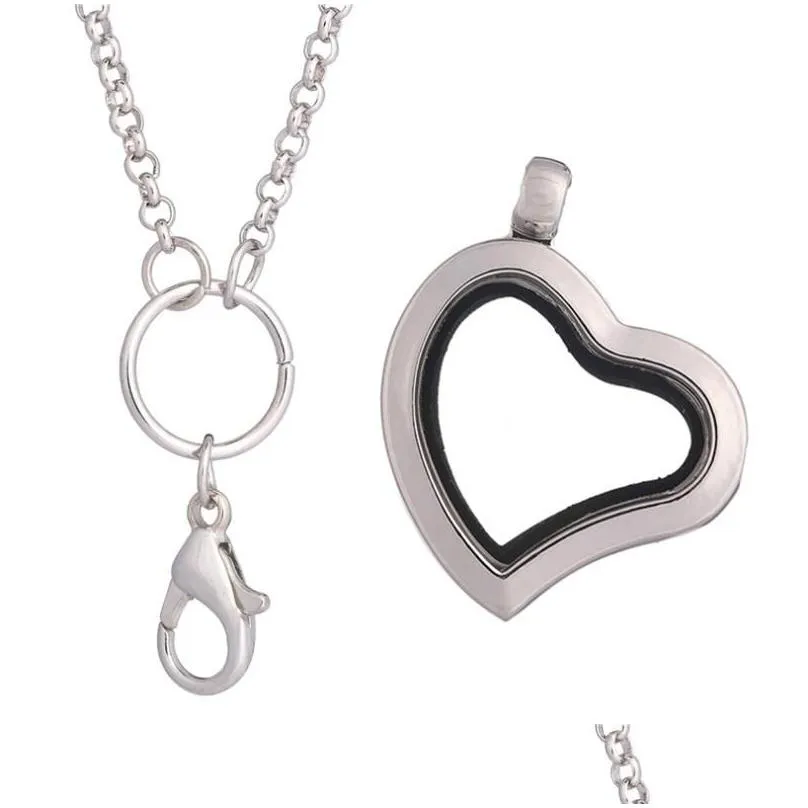pendant necklaces 10pcs/lot heart sharp magnetic memory living plain locket floating charms necklace women jewelry 60cm chain