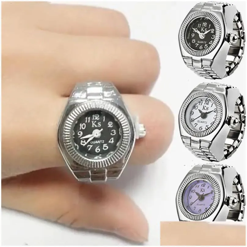 wedding rings vintage punk quartz finger watch ring for women men gothic es digital elastic stretchy jewelry clock gift 230407