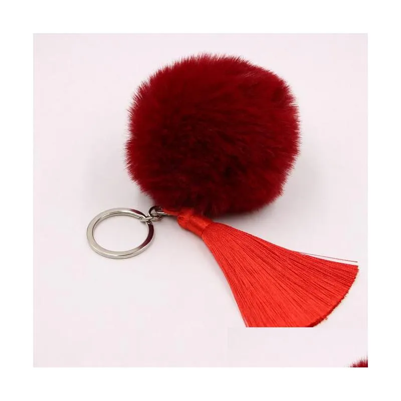 29 colors 8cm rabbit fur ball tassel keychain multicolor tassels pompom keychain handbag key ring car pendant keychains