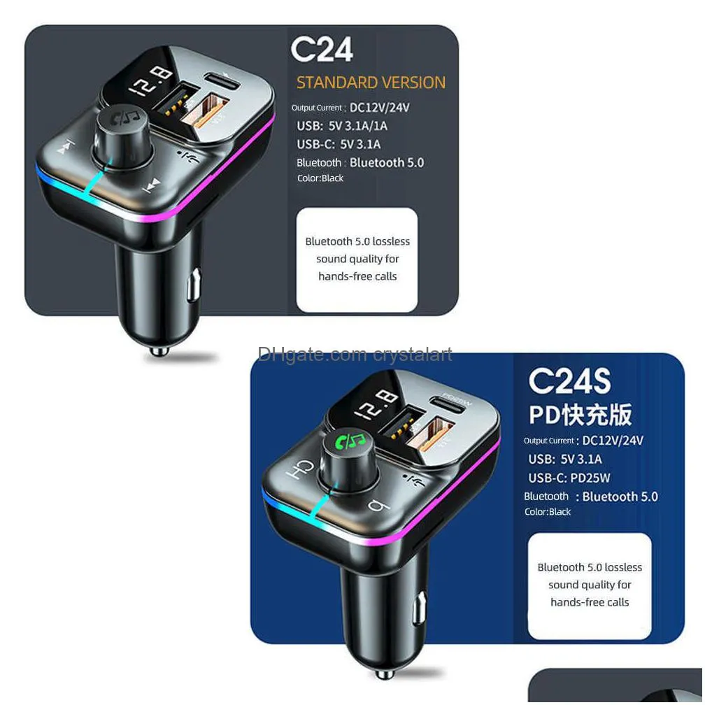 dual usb car  fm transmitter bluetooth adapter pd 25w quick  hands stereo mp3 music player colorful lights