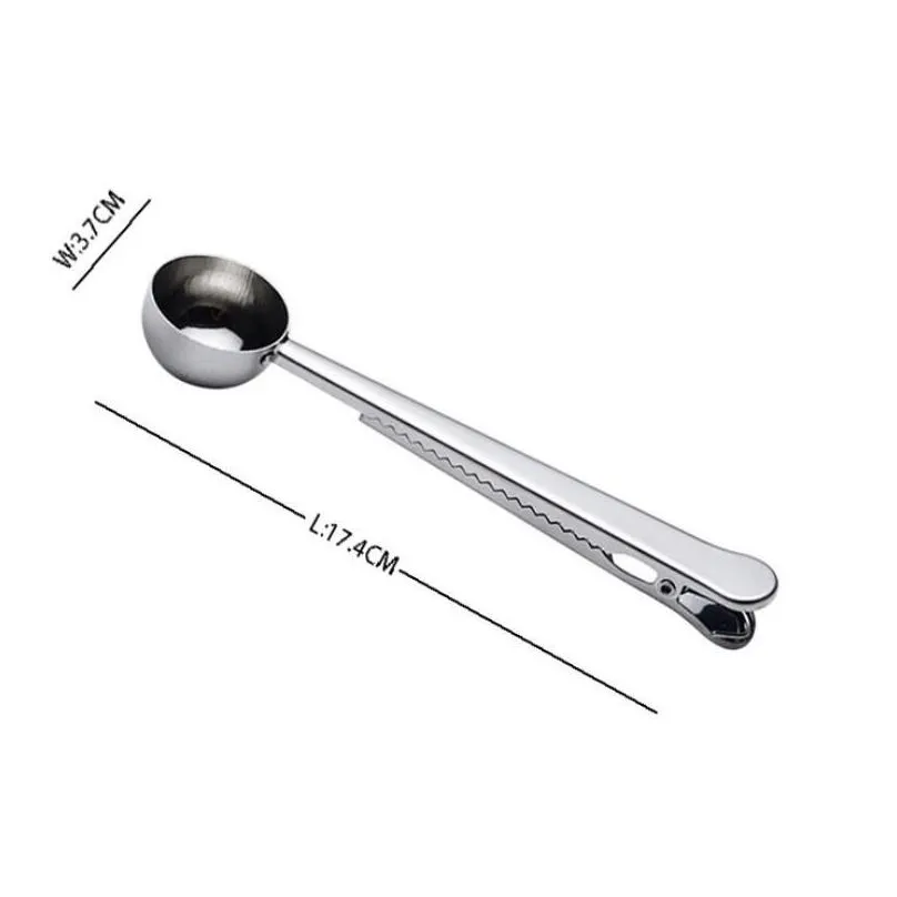 stainless steel ground coffee measuring scoop spoons with bag seal clip black gold silver color ice cream spoon rh8413