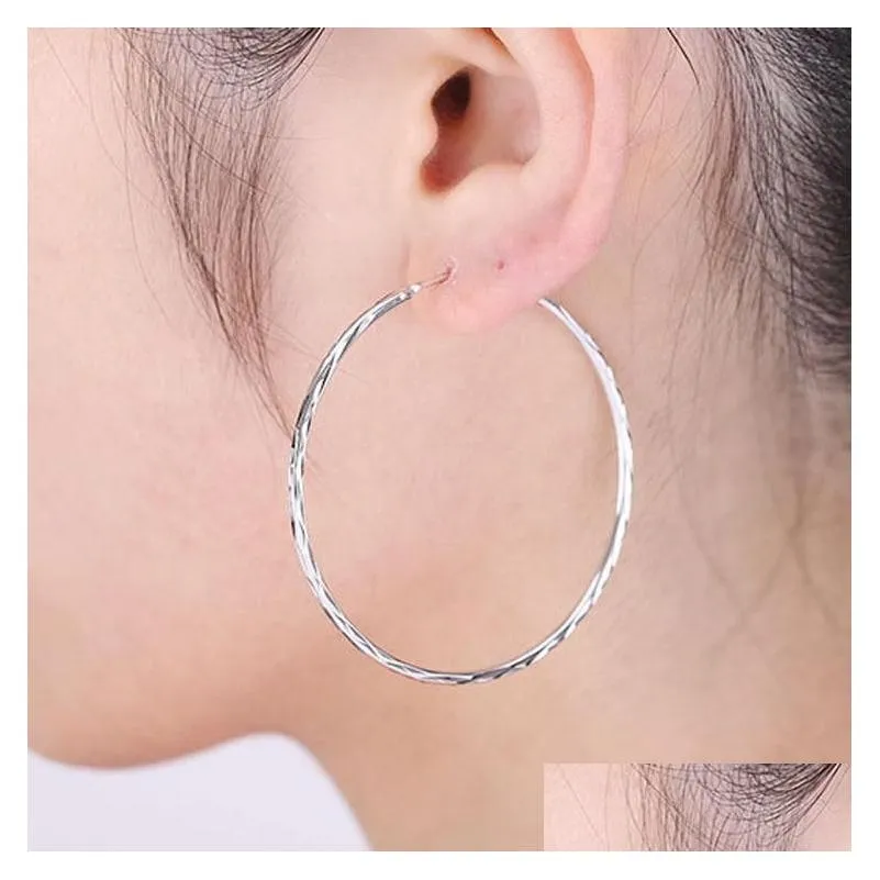 Hoop & Huggie 925 Sterling Silver Earring For Women Simple Round Circle Earrings 30mm-60mm Size Korean