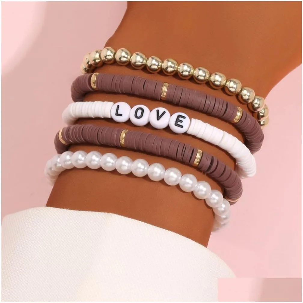 charm bracelets colorful stackable love letter for women soft clay pottery layering friendship beads chain bangle boho jewelry gift