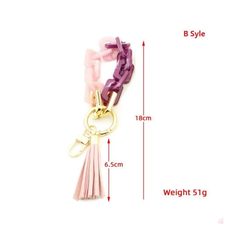 6 colors acrylic buttons bracelet tassel keychain personalized tassel pendant key ring female hand string bracelets fashion