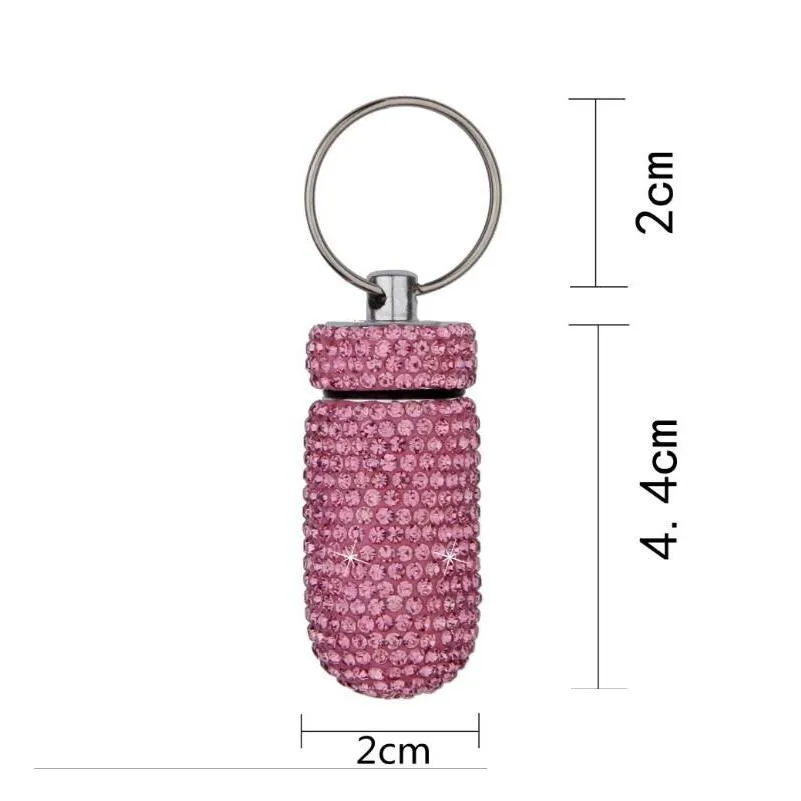 8 colors crystal bottle keychain full diamond storage box keychains for women men decoration gift keyring