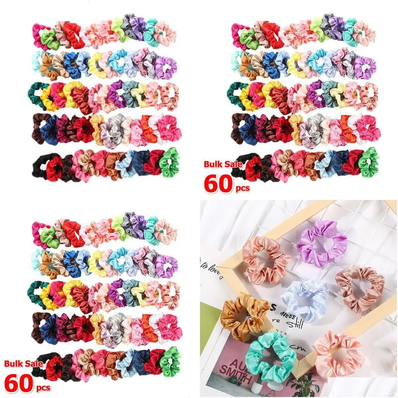 headwear hair accessories 60 pcs lots vintage scrunchie pack stretchy women elastic bands girl rubber clips ties tail holder 230313