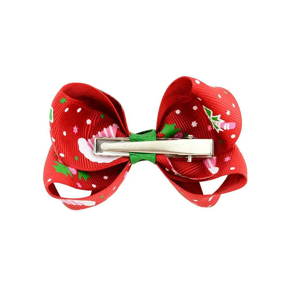 24 designs head accessories girls christmas snowman elk santa print hairpins barrettes children bow hair clips