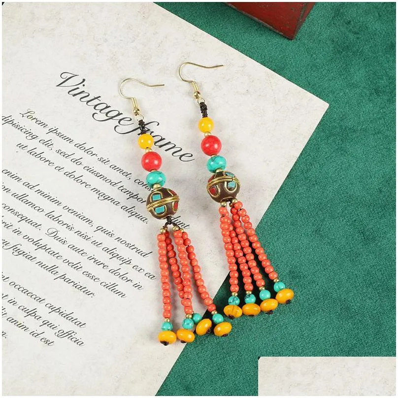 stud nepal tibetan woven earrings original design ethnic style long tassel tibet exotic vintage 230424