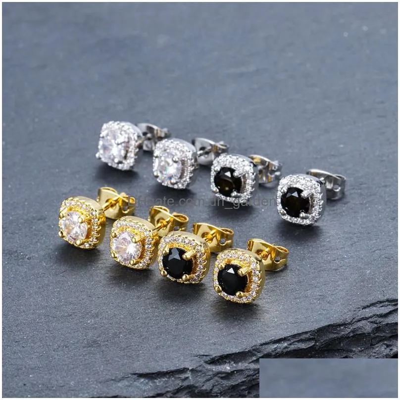 mens hip hop stud earrings jewelry high quality fashion round gold silver black diamond earring for men