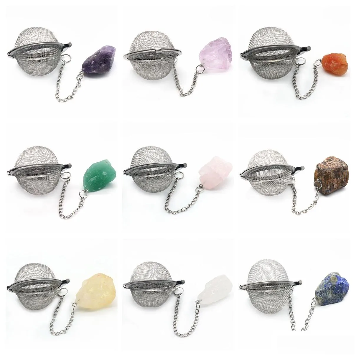 Infusers for Loose Tea Mesh Strainer with Extended Chain Key Rings Hook Stainless Steel Charm Energy Drip Trays Crystal Shaker Ball