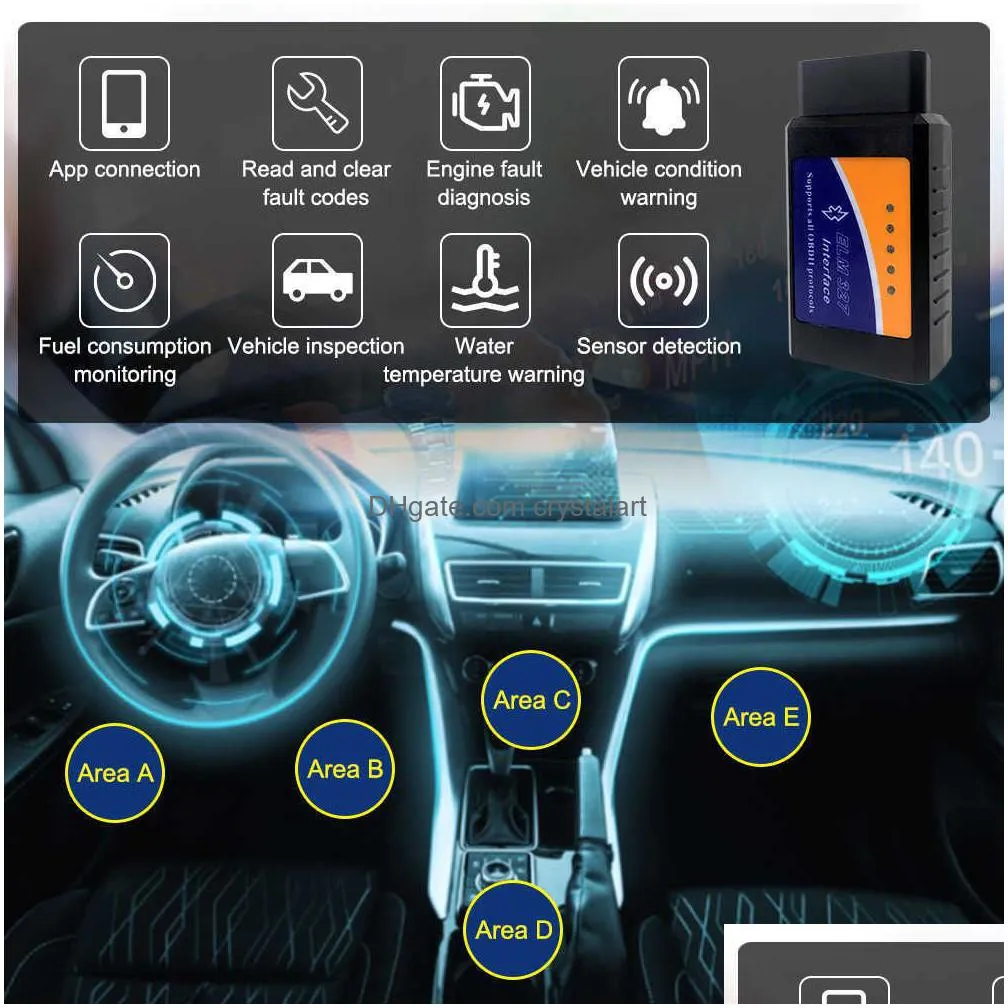 obd2 scanner elm327 car diagnostic detector code reader tool v1.5 wifi bluetooth obd 2 for ios android auto scan repair tools