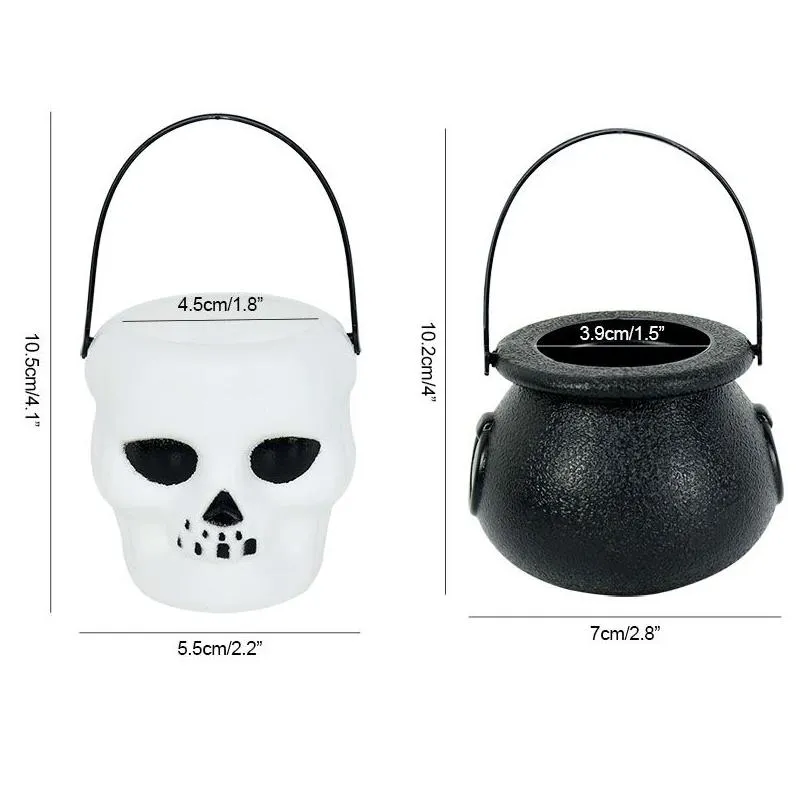 6pcs mini halloween candy bucket pot witch skeleton cauldron holder jar trick or treat halloween party decoration props kids toy