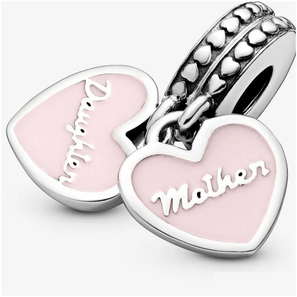 100% 925 sterling silver mother daughter hearts dangle charms fit original european charm bracelet fashion women wedding engagement jewelry