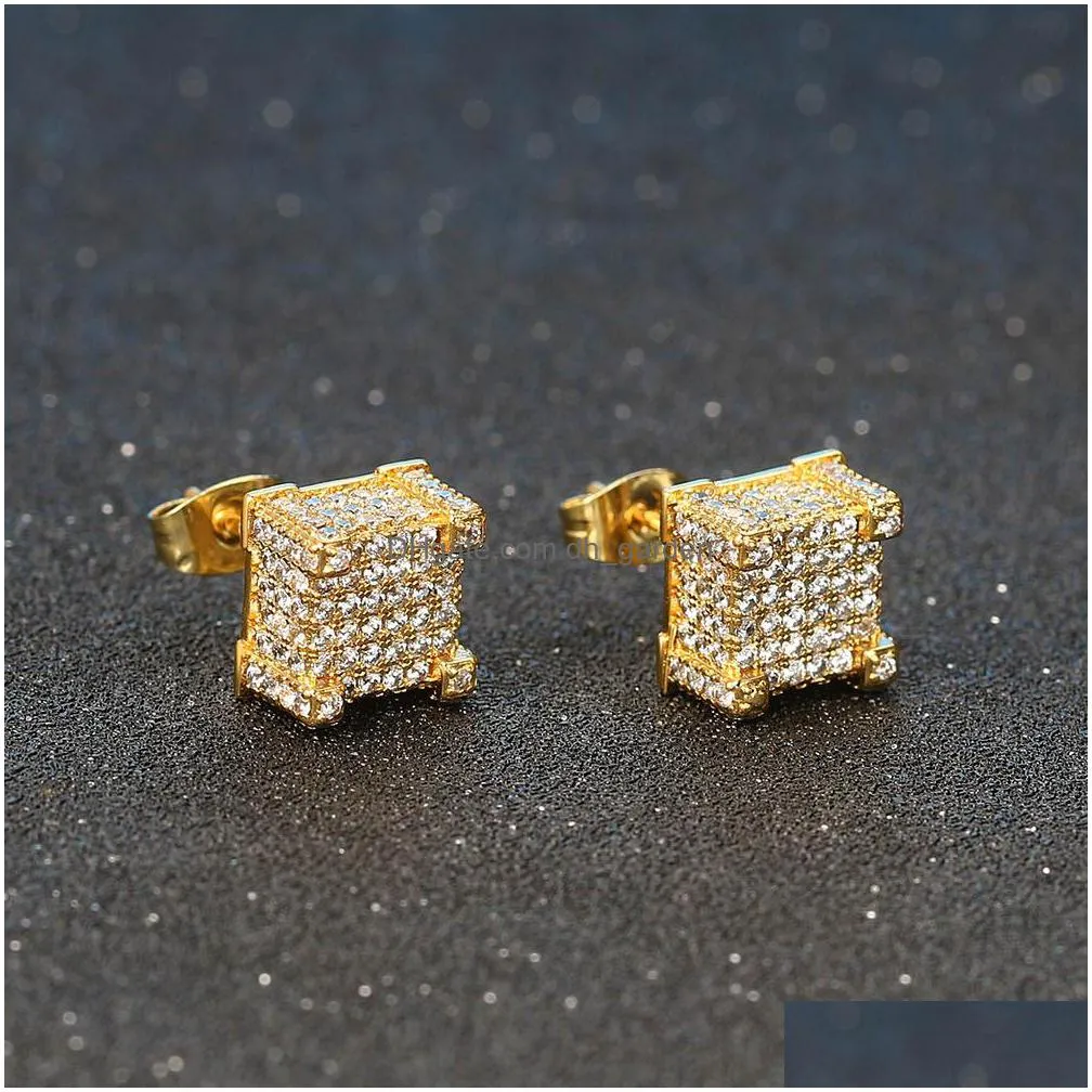 mens hip hop earrings jewelry gold silver iced out cz stone stud earrings