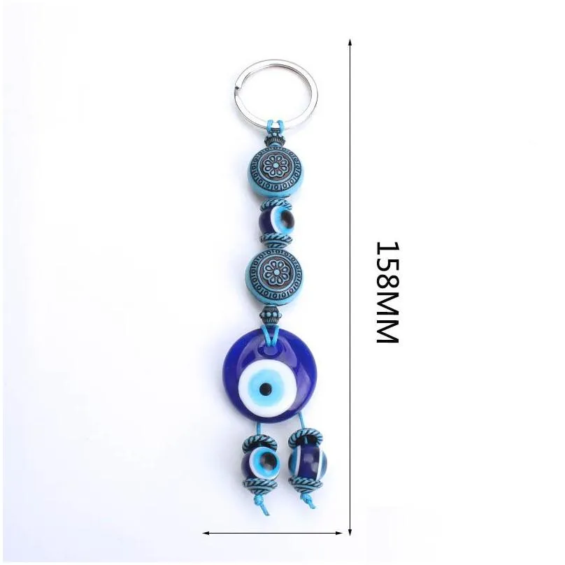 1pc turkey evil eye blue keychain 4 style resin animal fish elephant butterfly 14mm evil eye blue beads with glass round key