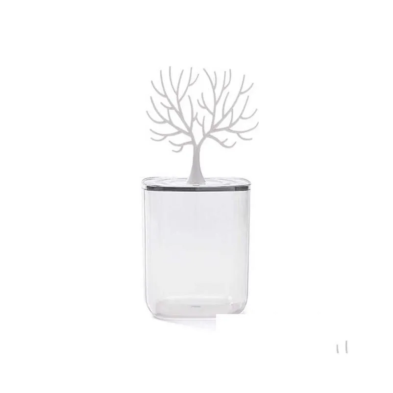 storage boxes & bins desktop cotton swab box with small tree rack transparent organizer jar canister home