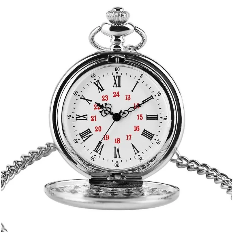  arrival silver smooth quartz pocket watch fob chain gift men women fashion steampunk roman numerals reloj de bolsillo