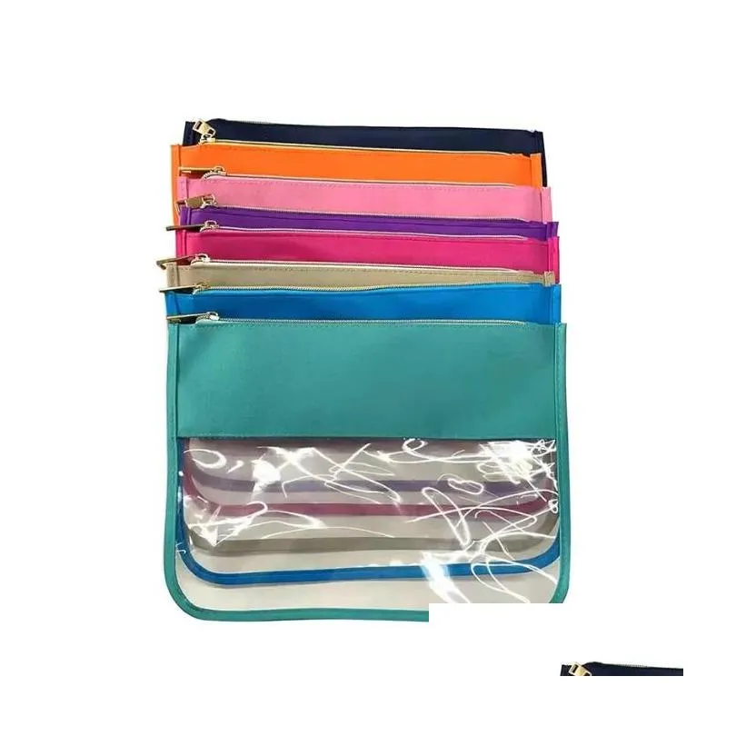 Embroidery Letters Clear Flat Nylon Pouch Bag Accessories Portable Waterproof With Metal Zipper Pouches Cosmetic Bags Storage Case For Party