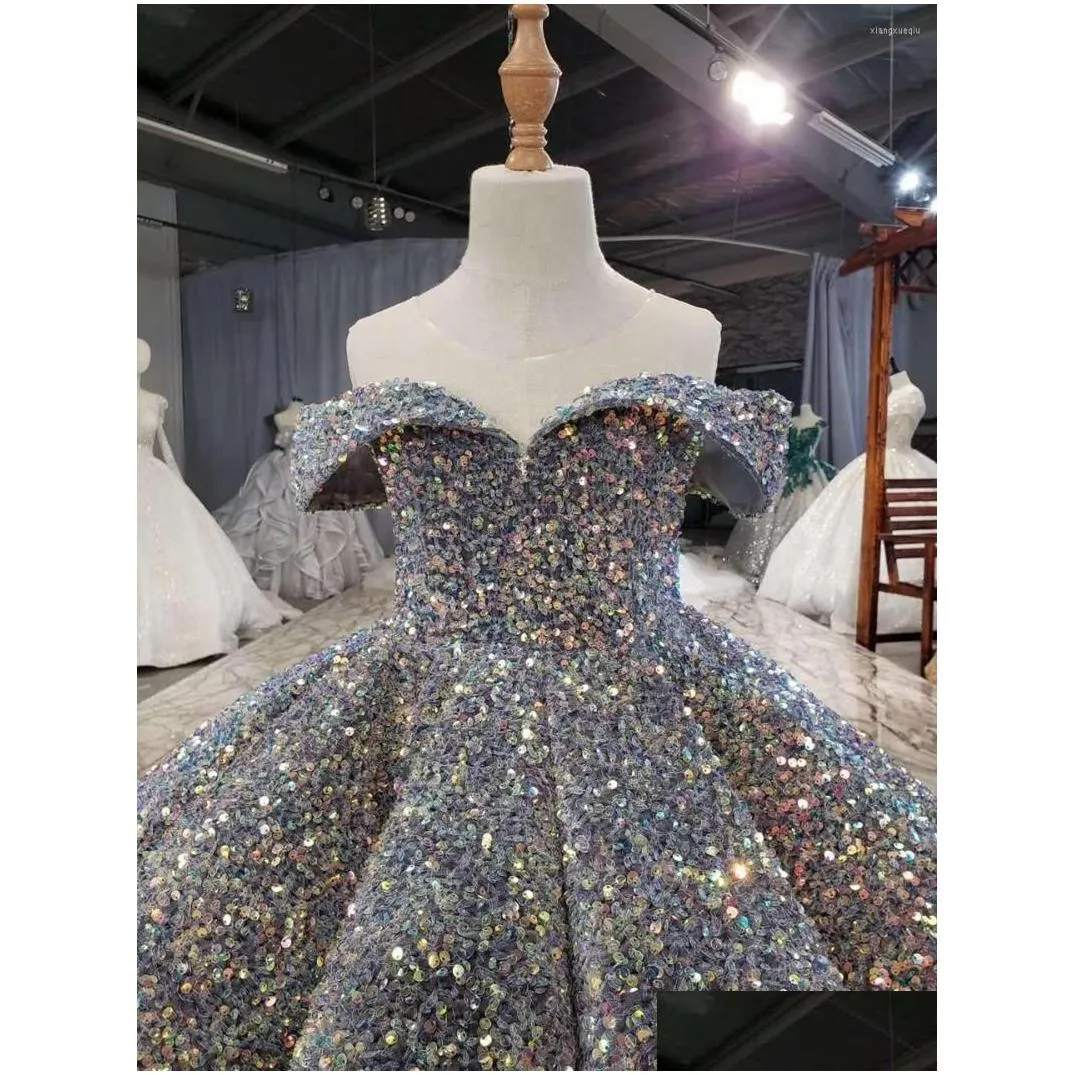 Girl Dresses Flower Ball Sparkly Sequins Beaded Party Princess Kids Pageant Gowns Piano Performance First Communion