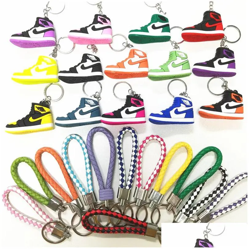 14 colors famous designer silicone 3d sneaker pu rope keychain men women fashion shoes keycring car basketball hang rope keychains by