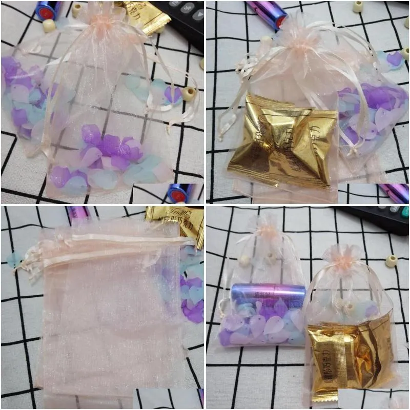 champagne jewelry drawstring bags organza gift pouches spices/coffee christmas/wedding/gift packing 7x9 9x12 10x15cm pouches 