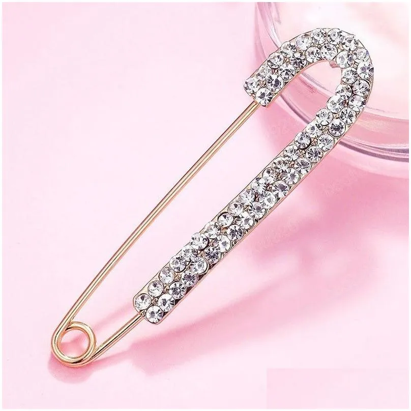 Rhinestones Safety Pin Brooches Bow Large Pins Brooch For Women Dress Sweater Gold Plating Crystals Elegant Brooches Jewelry
