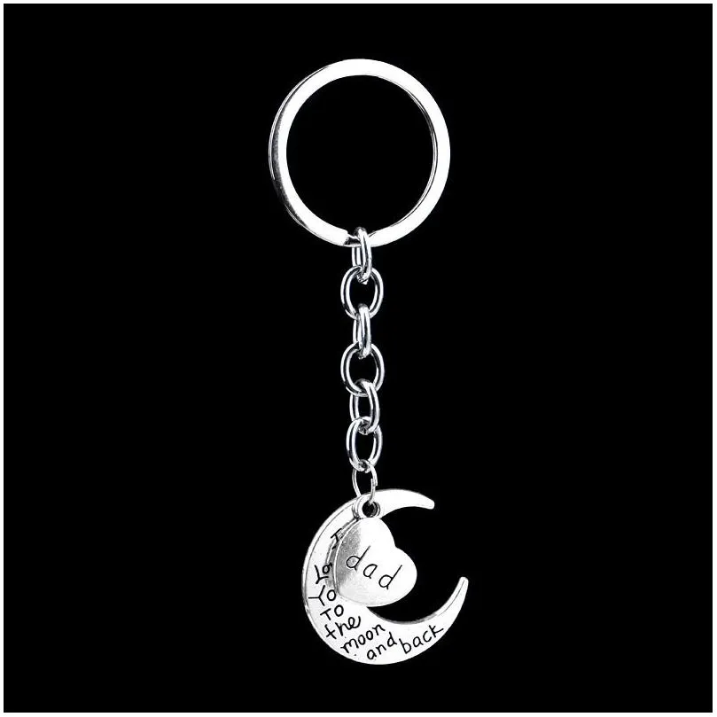 I Love You to the Moon and Back Heart keychain Family Member Letter Grandma Grandpa Son Dad mom sister Key ring bag hangs fashion