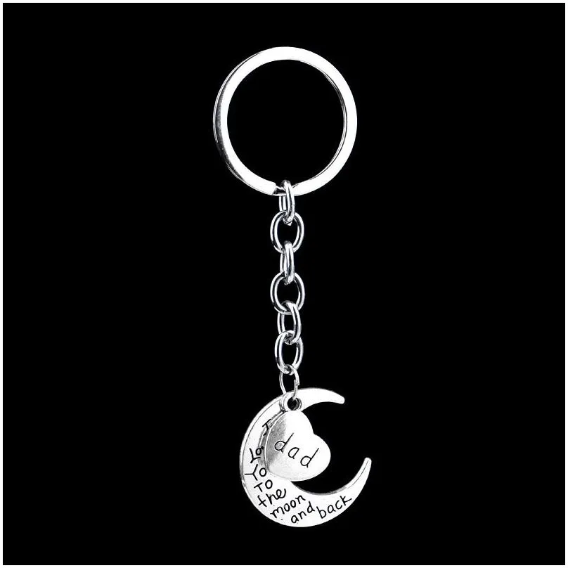 I Love You to the Moon and Back Heart keychain Family Member Letter Grandma Grandpa Son Dad mom sister Key ring bag hangs fashion