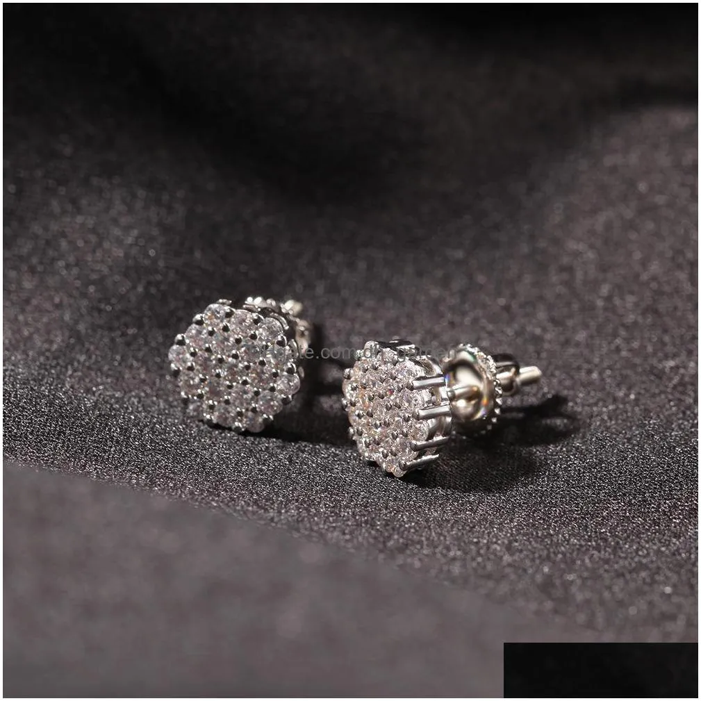 mens hip hop stud earrings jewelry fashion gold hexagon simulated diamond 925 silver earrings