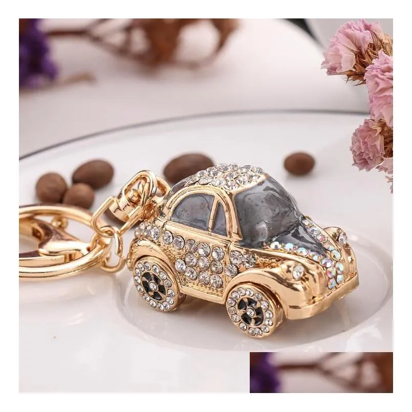 metal mini rhinestone painting oil pendant beetle car keychain pendants cartoon cute creative small gift keychains