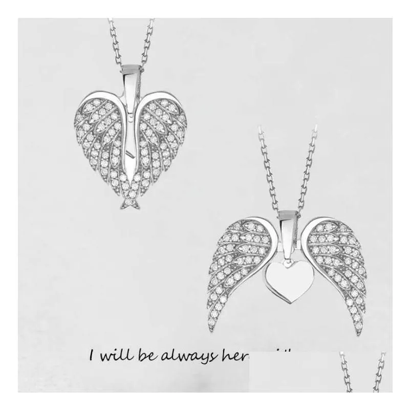 copper pendant angel wings love zircon pendants necklace women stainless steel chain necklaces heart classic creative cross-border fashion jewelry 9