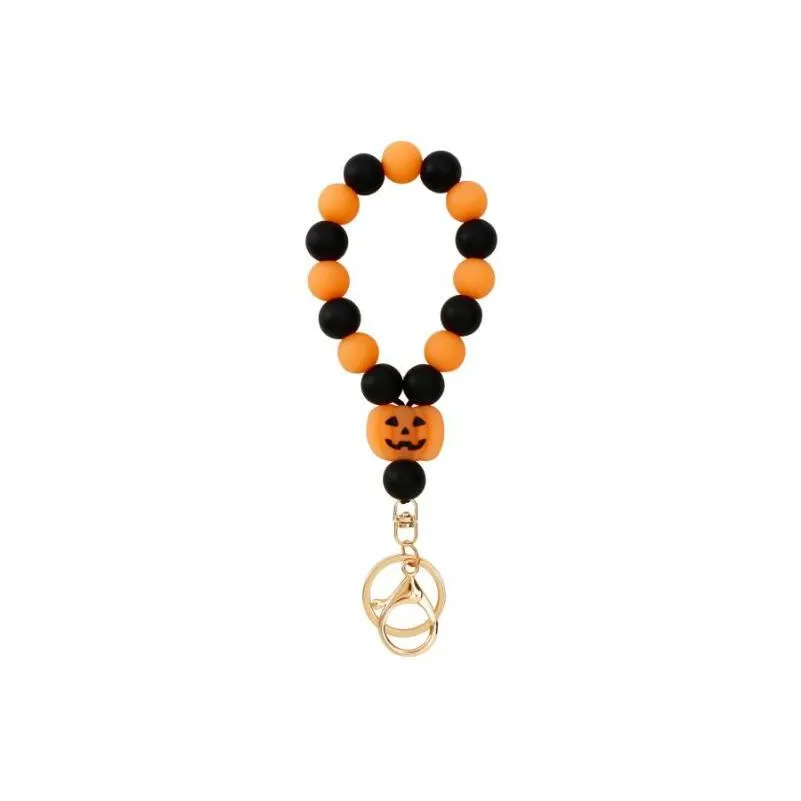 halloween wrist keychain diy silicone luminous beads bracelets fluorescent pumpkin bracelet keychains for holiday decorations