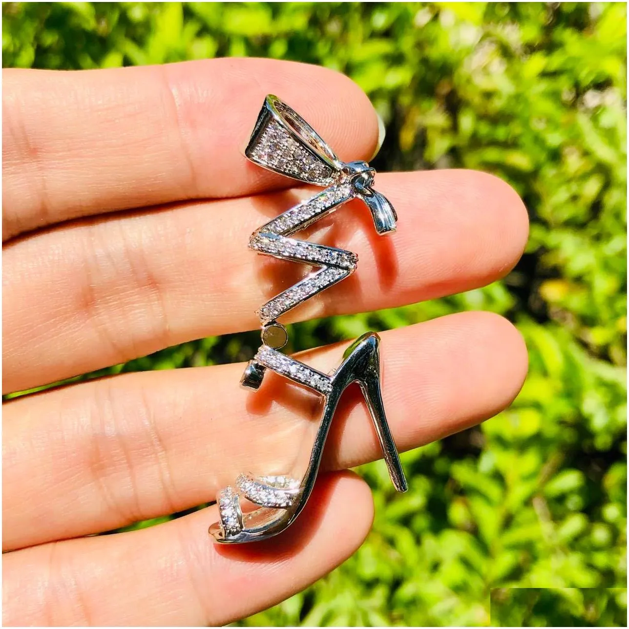 pendant necklaces 5pcs zirconia pave bling woman high heel charm for custom bracelet necklace handmade jewelry acessory finding fashion
