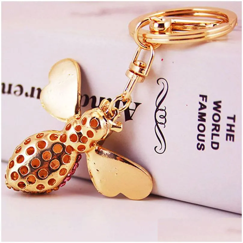 bee keychain crystal keyrings women insect keyring key pendant gifts for girls fashion rhinestone jewelry