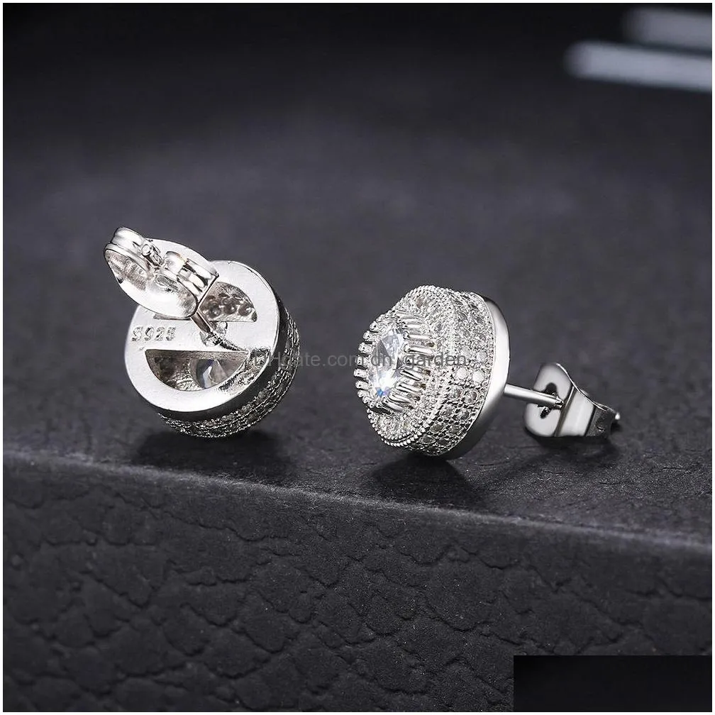 mens hip hop earrings jewelry gold silver iced out cz stone stud earrings