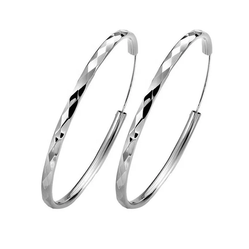 Hoop & Huggie 925 Sterling Silver Earring For Women Simple Round Circle Earrings 30mm-60mm Size Korean