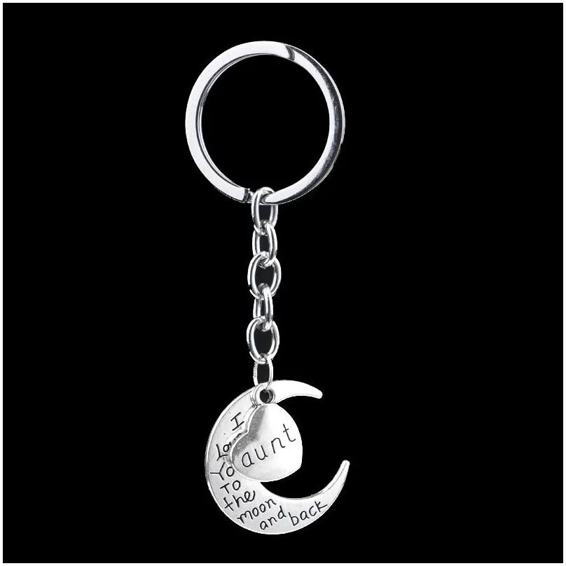 I Love You to the Moon and Back Heart keychain Family Member Letter Grandma Grandpa Son Dad mom sister Key ring bag hangs fashion