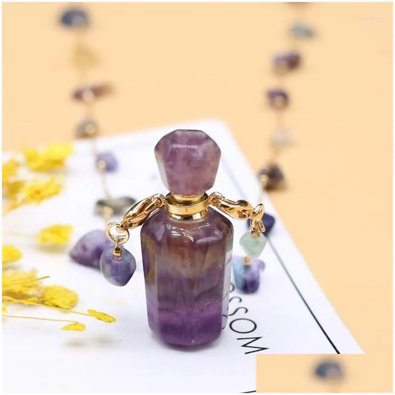 Pendant Necklaces Natural Stone Perfume Bottle Necklace  Oil Diffusers Amethysts Gravel Chain Charm For Jewerly Accessories