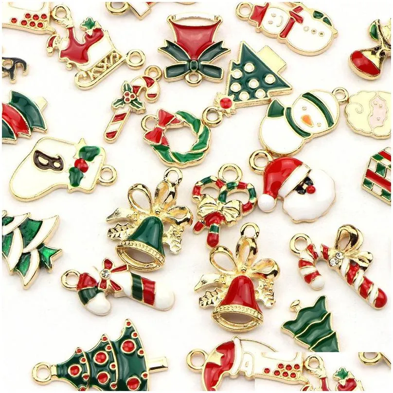 45pcs/lot christmas oil dripping alloy diy jewelry accessories santa claus snowman bell earrings bracelet small pendant gift