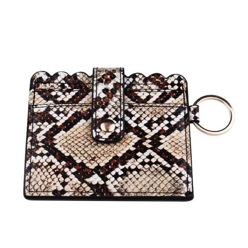 11 colors designer wallet keychain leopard print pu leather bag keychains holder wallets credit card key ring wristlet handbag women