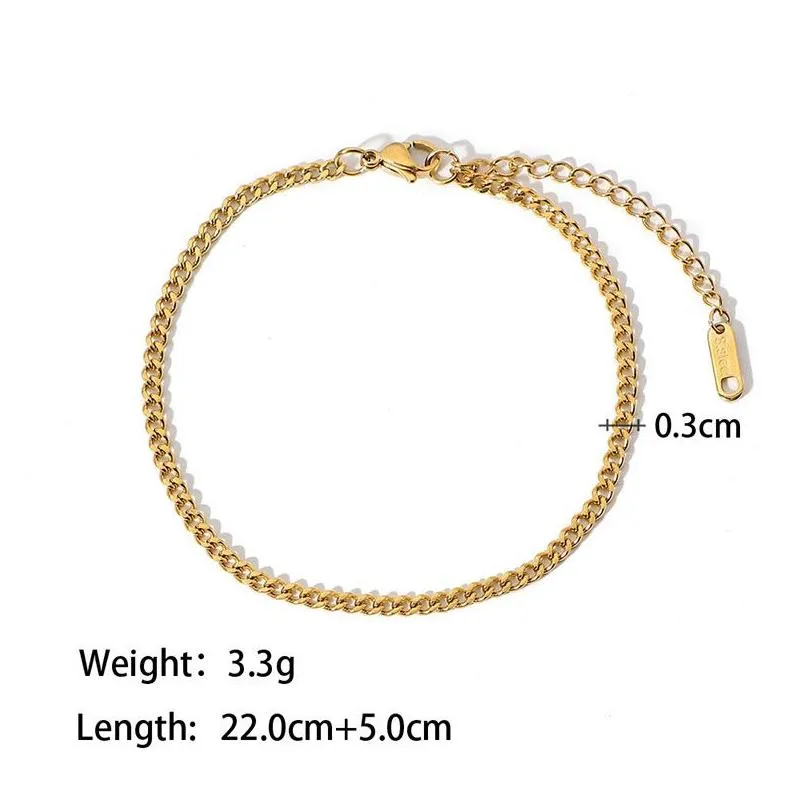 Women Girl Titanium Stainless Steel 6 mm Gold Cuban Link Anklet