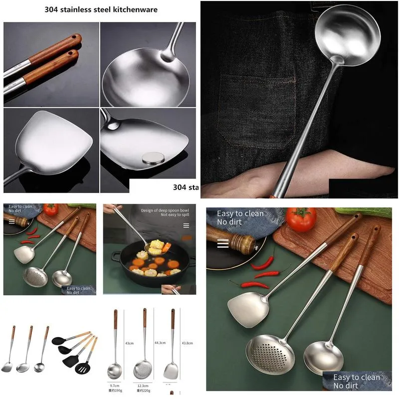 pcs kitchen cooking utensil set with wok spatula and ladle,skimmer ladle tool dinnerware sets