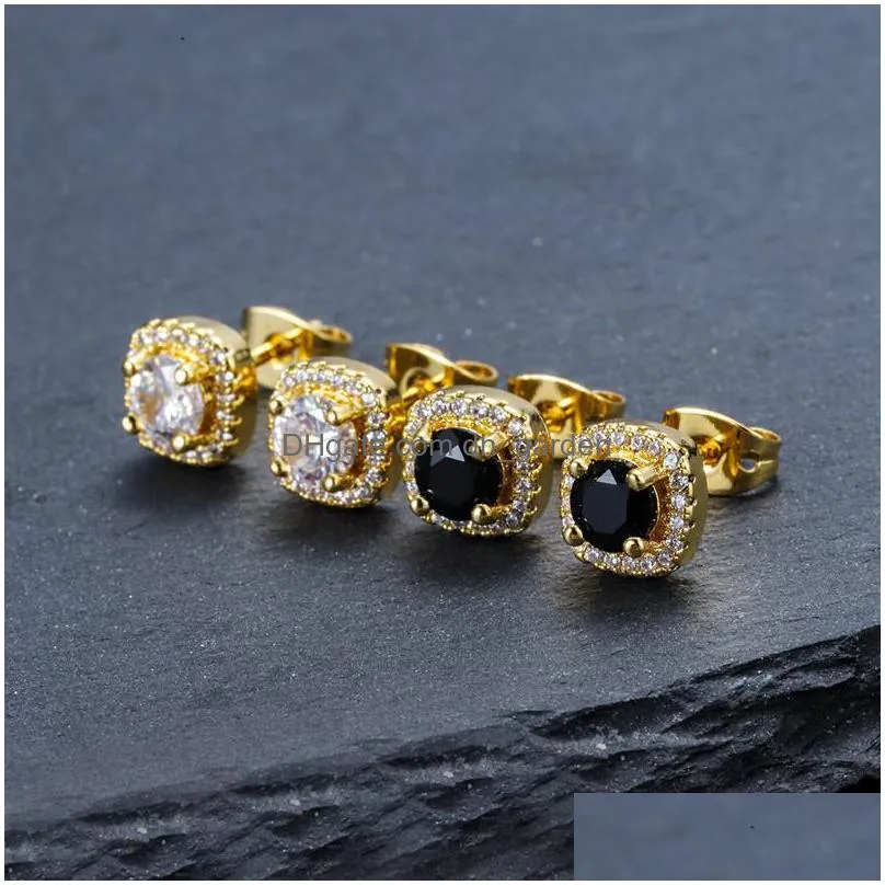 mens hip hop stud earrings jewelry high quality fashion round gold silver black diamond earring for men