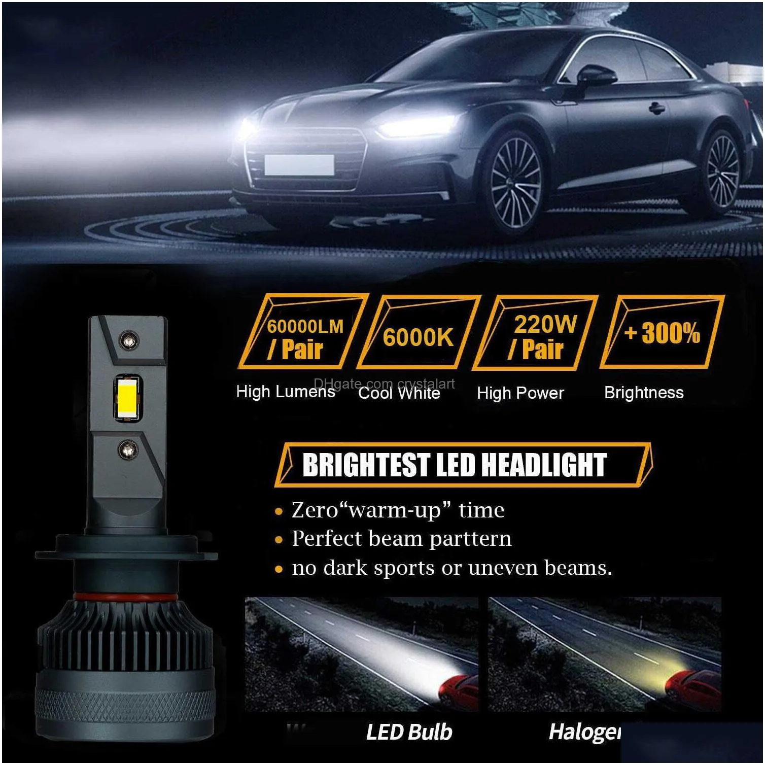 domx canbus h4 h7 led car headlight h1 h7 h11 9005 hb3 9006 hb4 auto led bulb 60000lm auto headlamp fog light no error 60000k