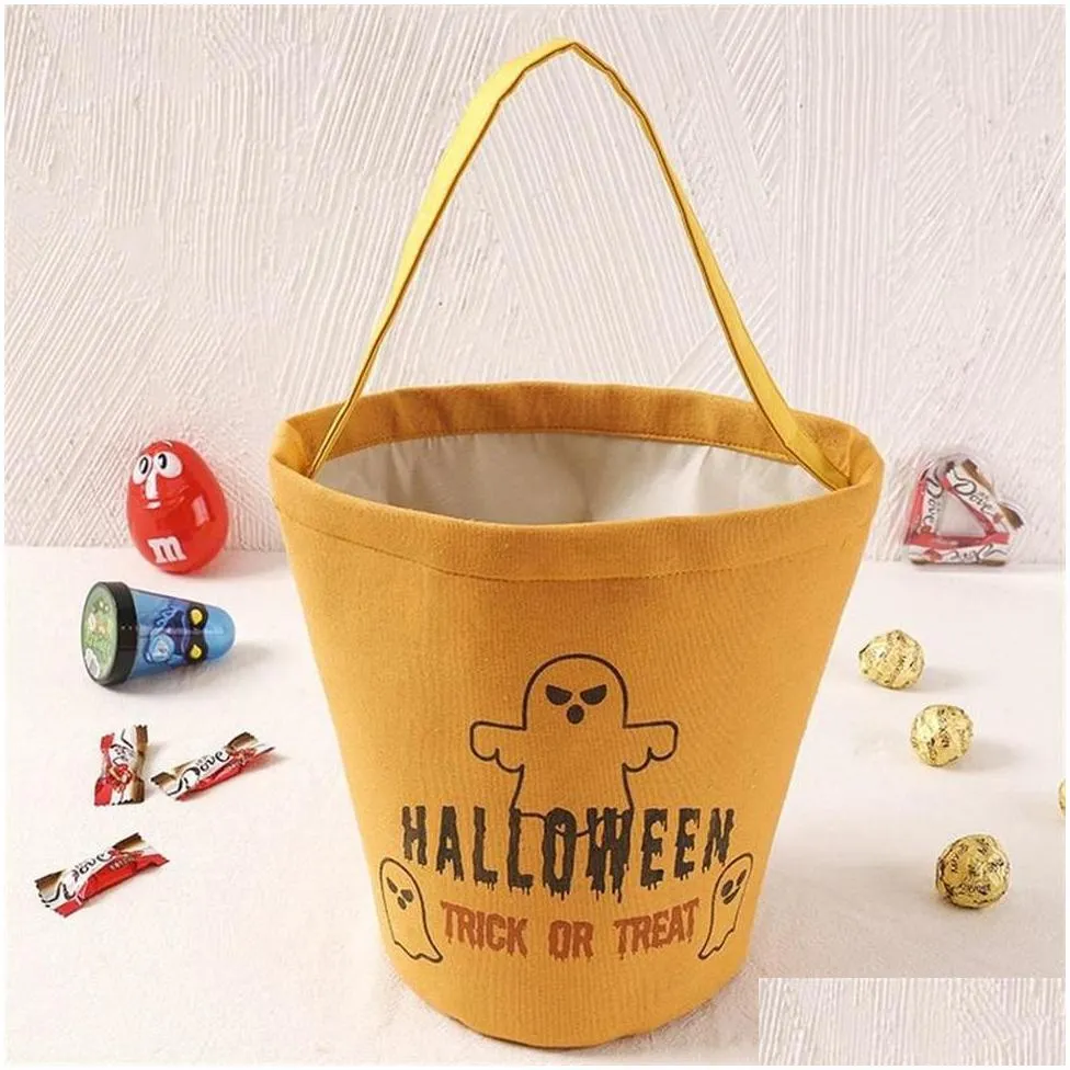 us stock halloween canvas bucket bags cartoon pumpkin vampire ghost witch kids handbags candy gift bags 591y