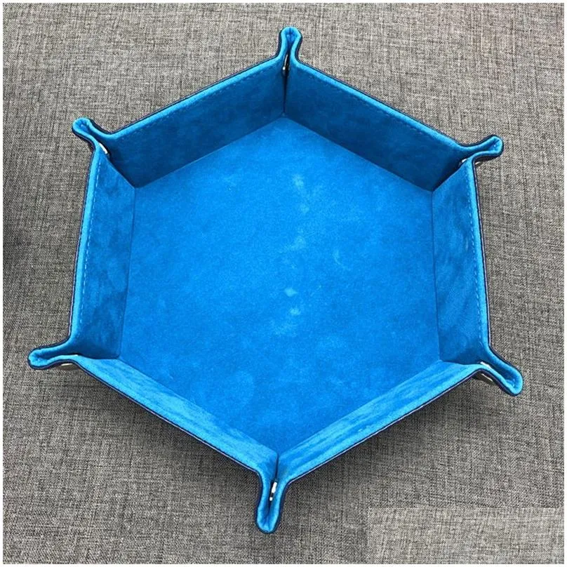 Foldable Hexagon Dice Tray Decorative Dice Box For RPG DnD Games Dice PU Leather Storage Decorative Dish