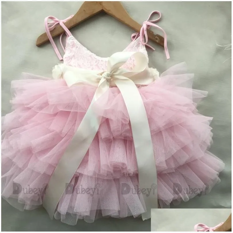 Toddler Baby Girls 1st Birthday Dress For Kids Flowers Belt Headbow Wedding Outfit Set Children Princess Costume Girl`s Dresses
