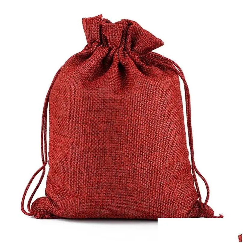 eco-friendly mini burlap jute sackcloth linen drawstring bags jewelry pouches bag christmas gifts packaging bags customized logo